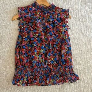 EUC J.CREW Sleeveless mockneck smocked top
